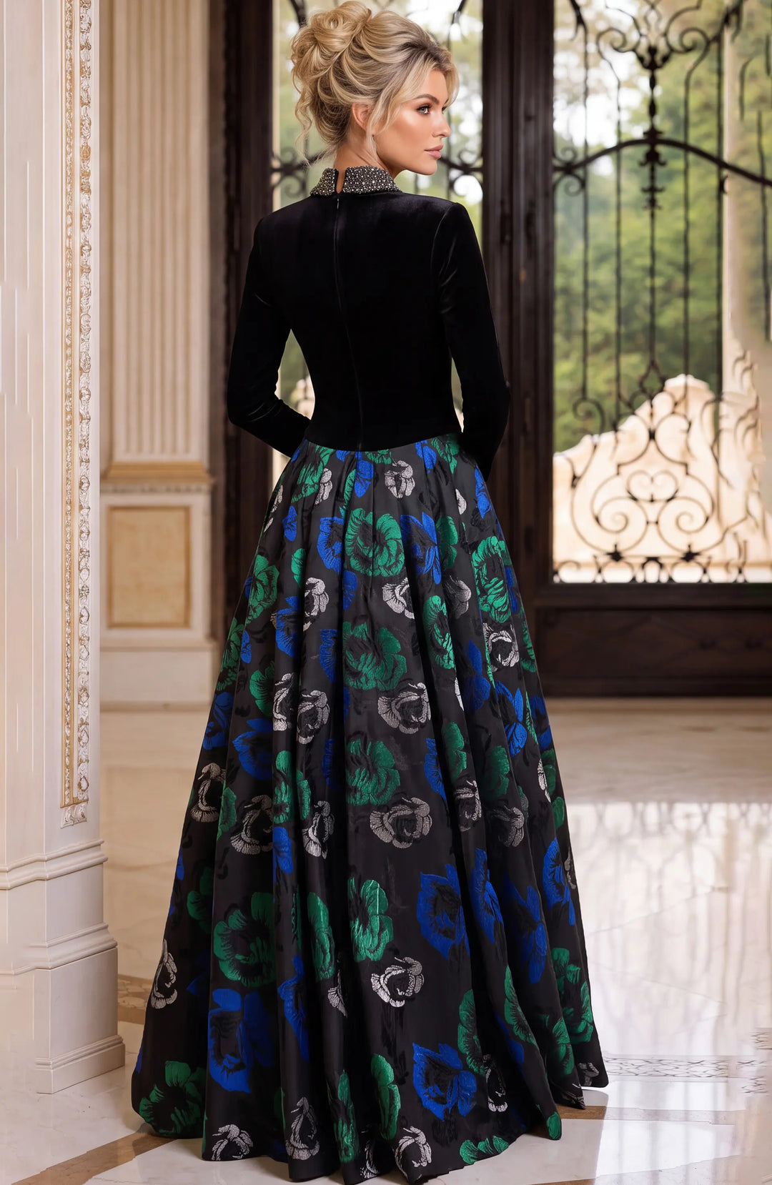 Jovani 51940 high neck A-line gown back view