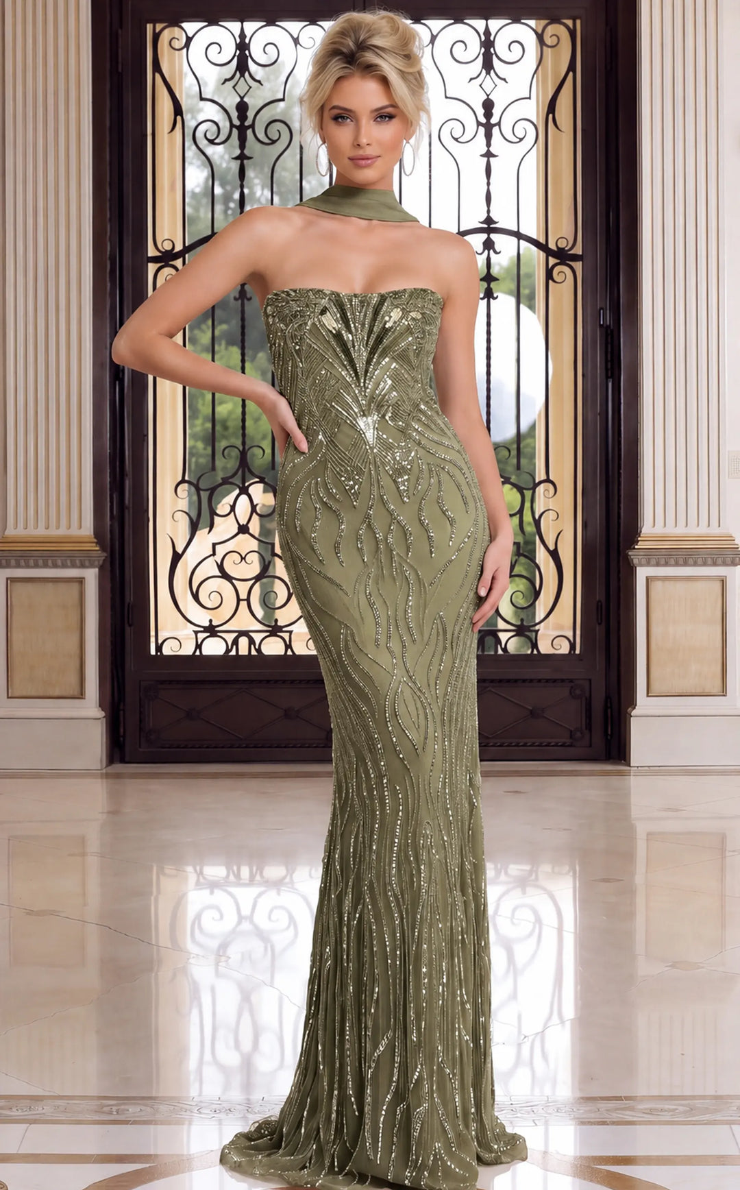 Jovani 52348 strapless beaded column evening gown view 2