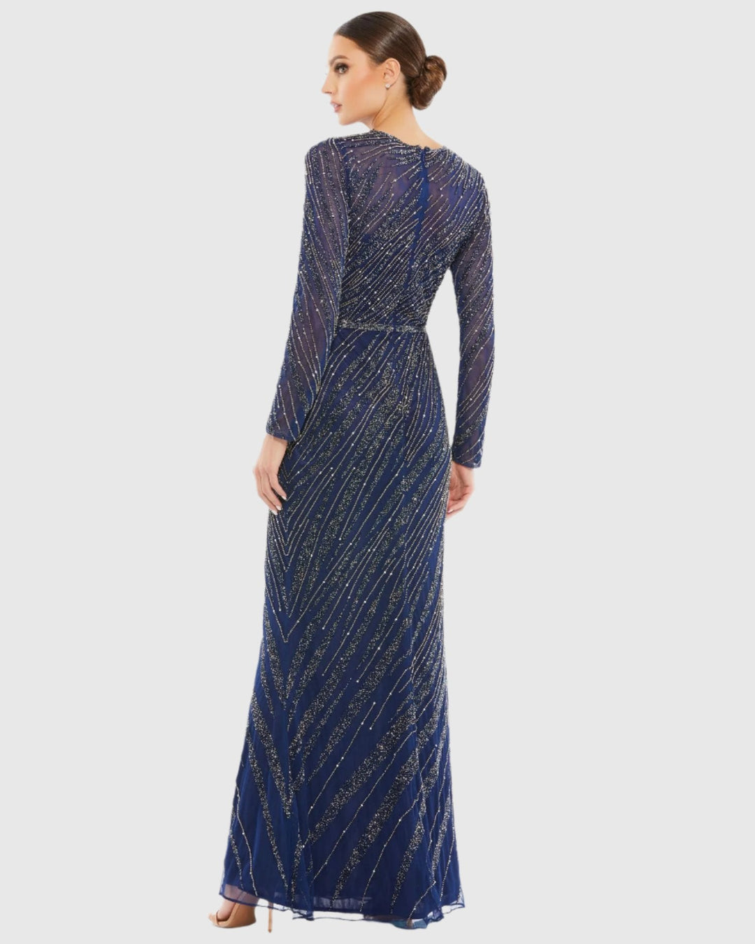 Mac Duggal 5240 Long Sleeve Beaded Column Gown
