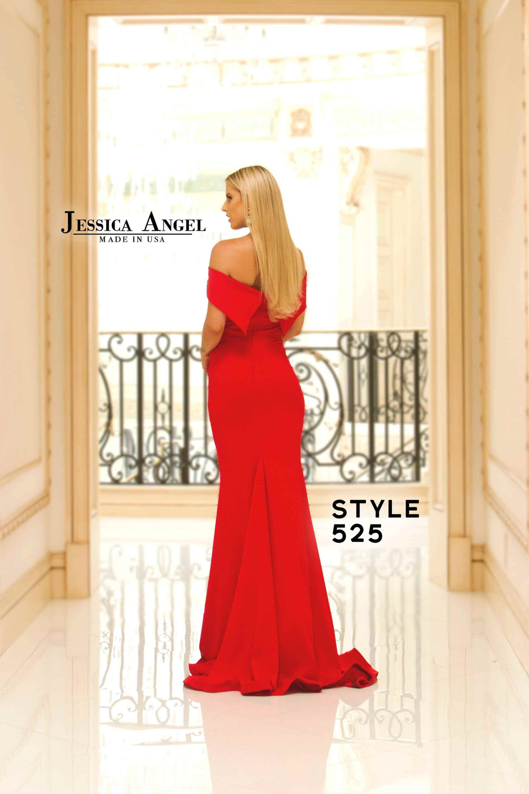 Jessica Angel 525 off shoulder evening gown back view