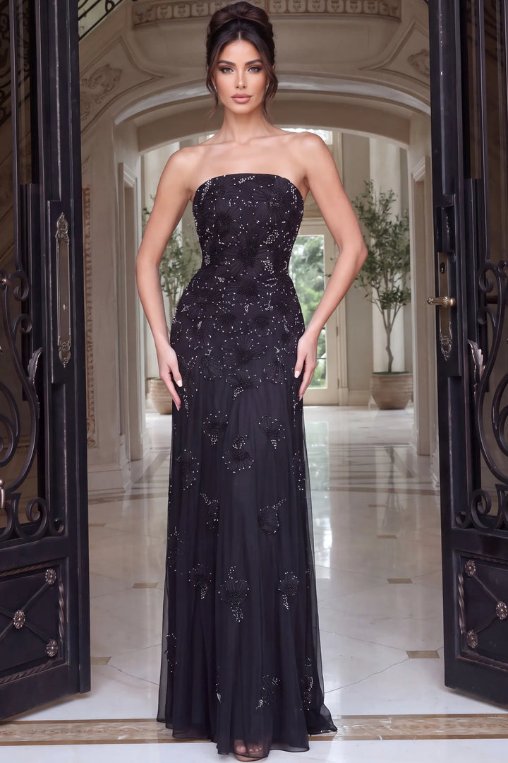 Jovani 52510 strapless floral appliqué A-line evening gown view 4