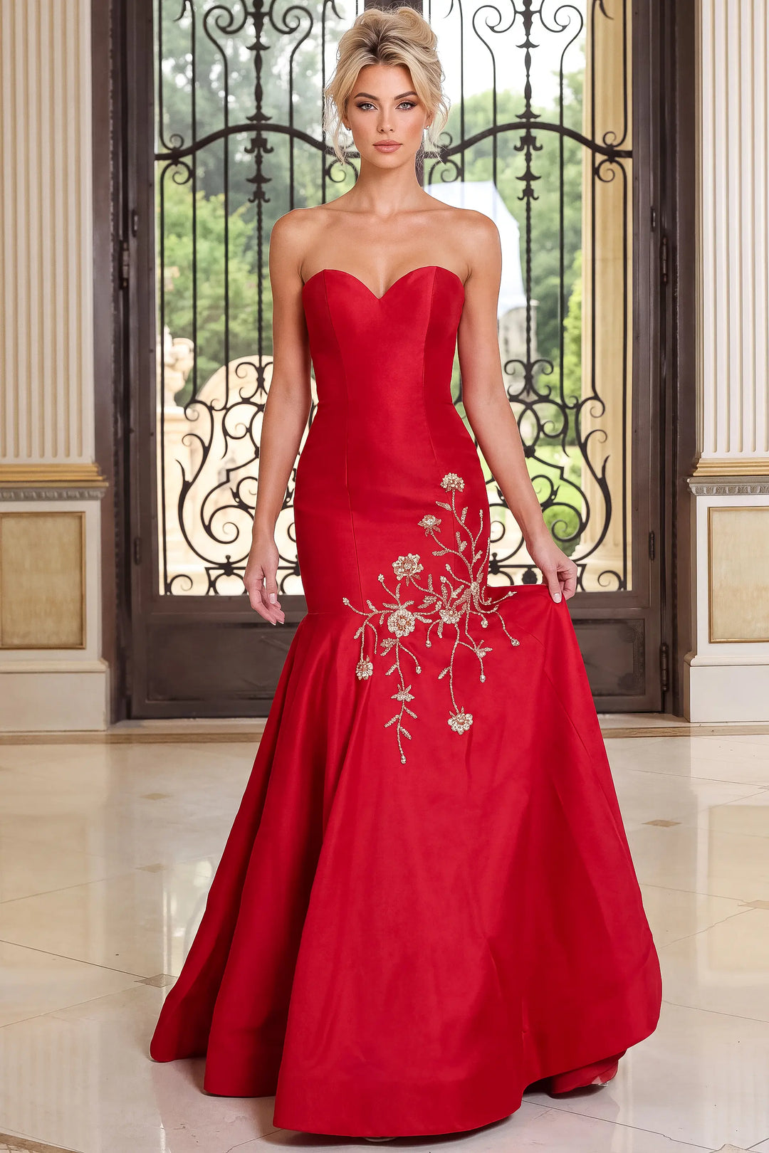 Jovani 53140 strapless embroidered mermaid evening gown view 4