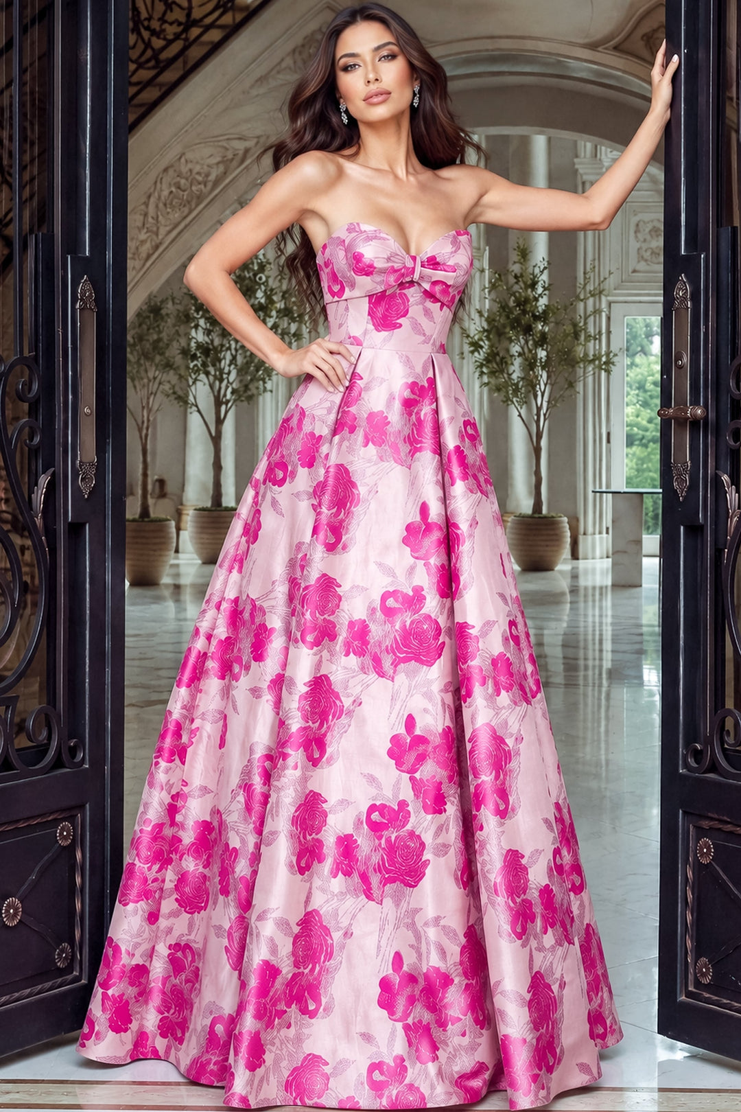 Jovani 53509 Strapless Sweetheart Ball Gown with Bow Front, front