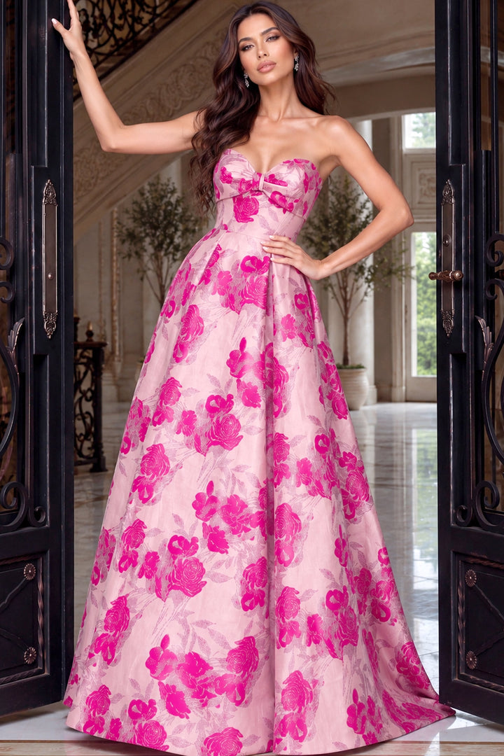 Jovani 53509 Strapless Sweetheart Ball Gown with Bow Front, three-quarter