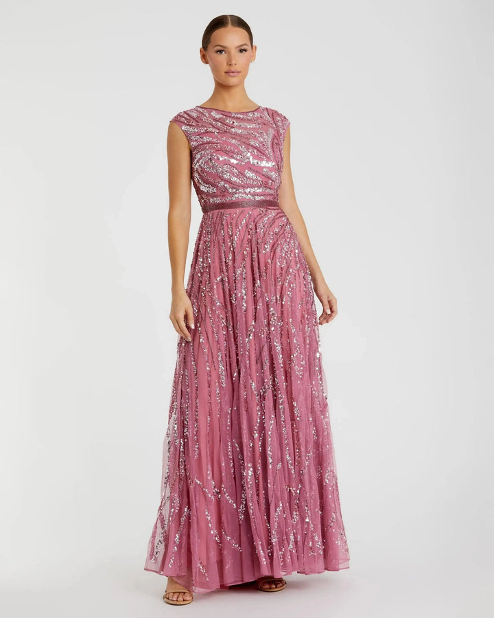 Mac Duggal 5445 Pink Cap Sleeve Embellished Evening Gown
