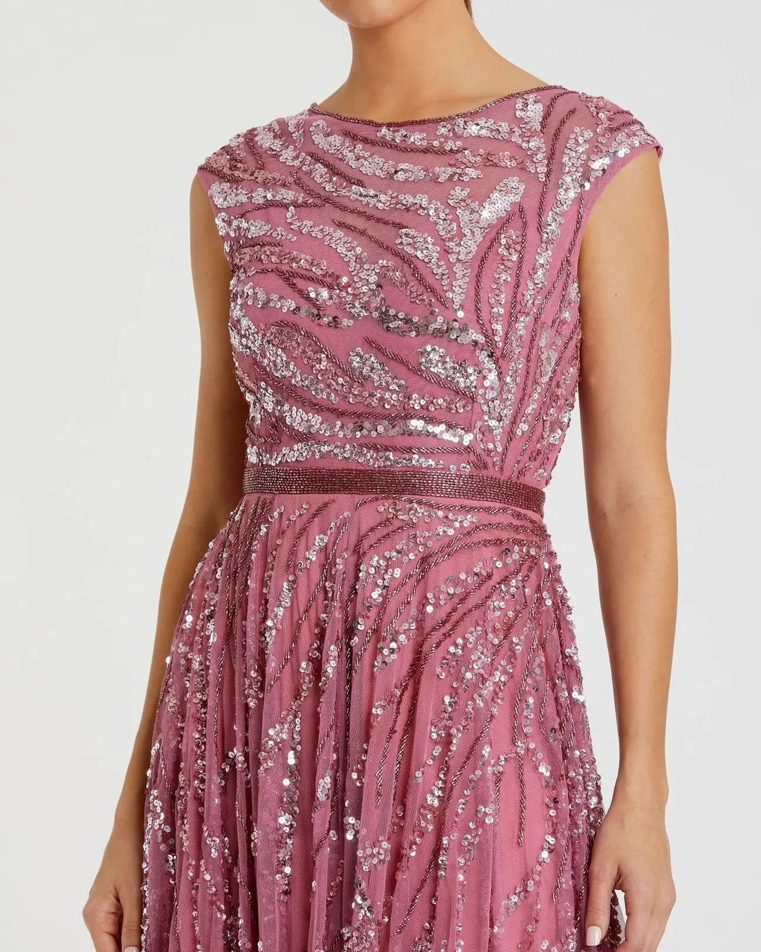 Mac Duggal 5445 Pink Cap Sleeve Embellished Evening Gown