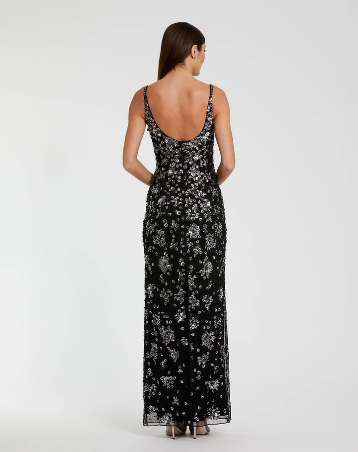 Mac Duggal 5477 Blue Floral Embellished Scoop Neck Evening Gown