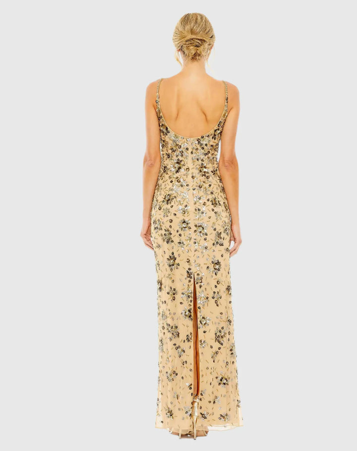 Mac Duggal 5477 Blue Floral Embellished Scoop Neck Evening Gown
