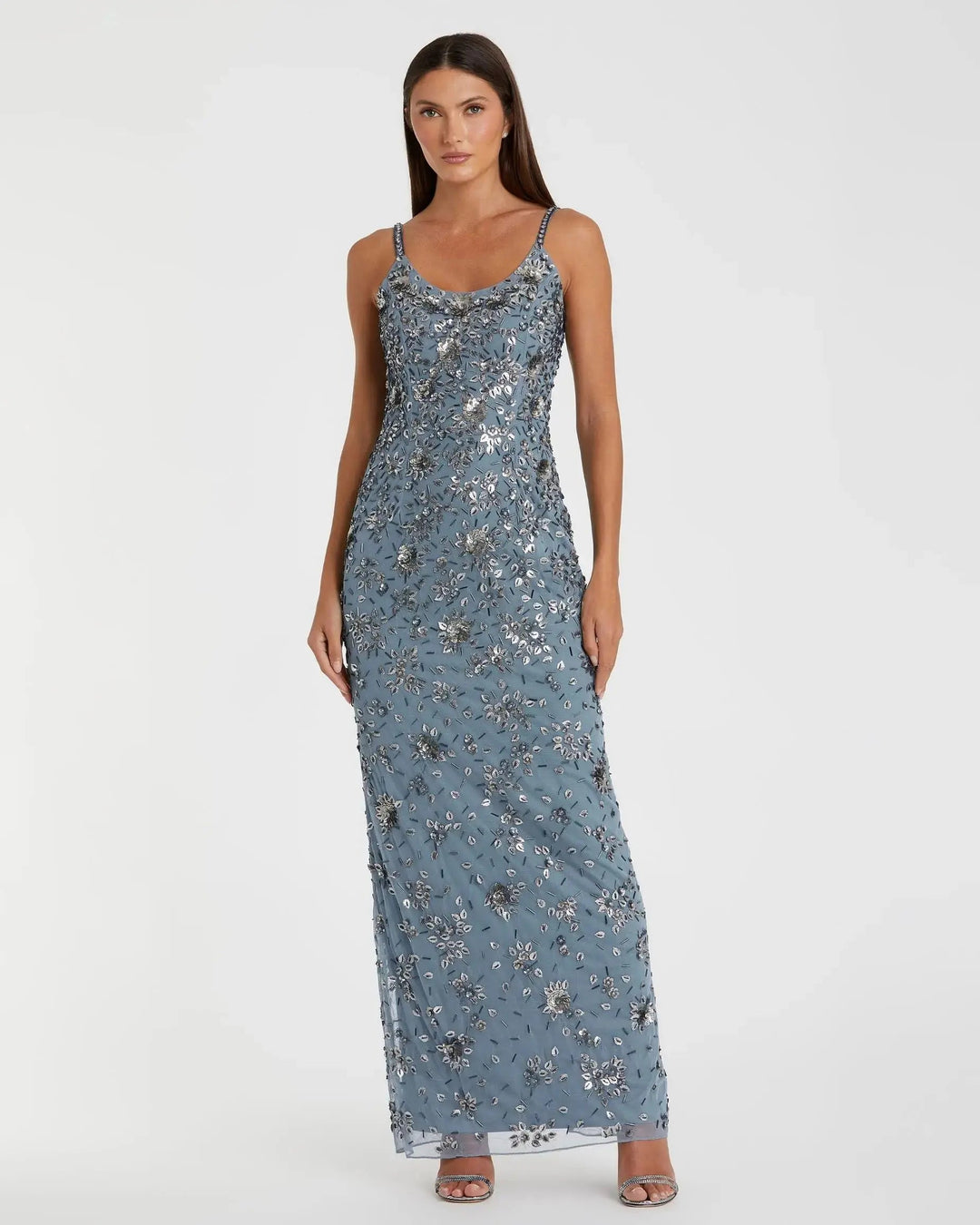 Mac Duggal 5477 Blue Floral Embellished Scoop Neck Evening Gown
