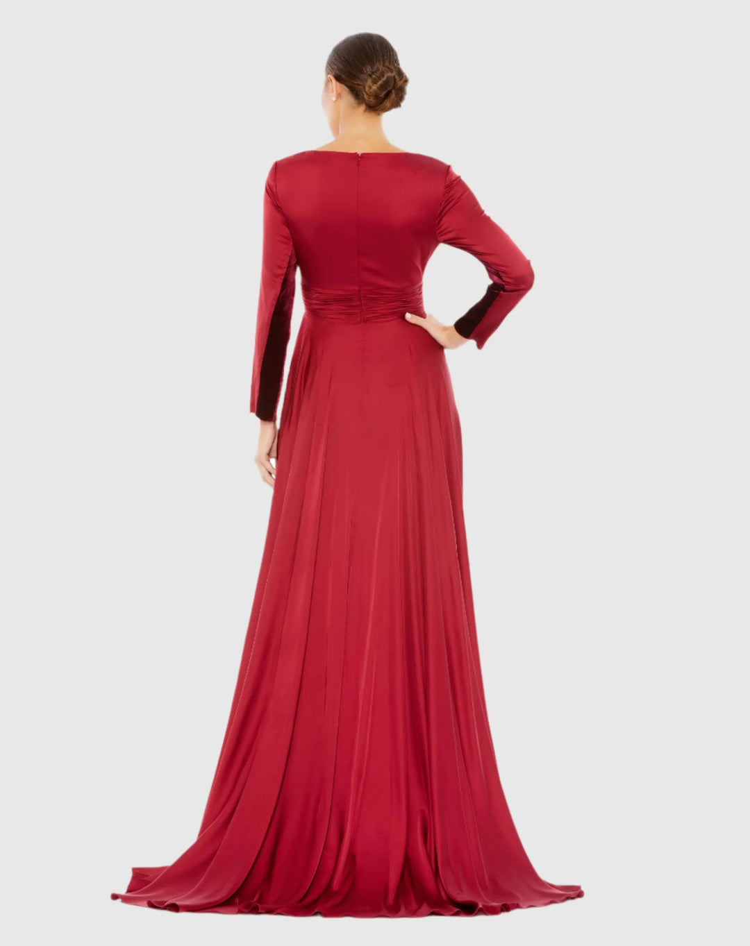 Mac Duggal 55245 Long Sleeve Ruched Waist A-Line Gown