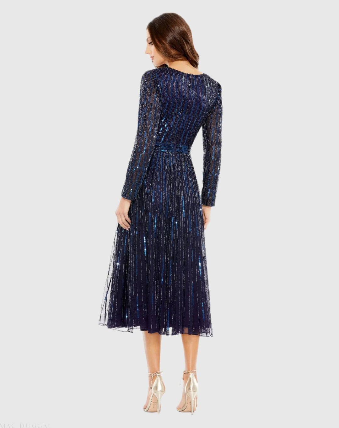 Mac Duggal 5528 Long Sleeve Tea Length Dress
