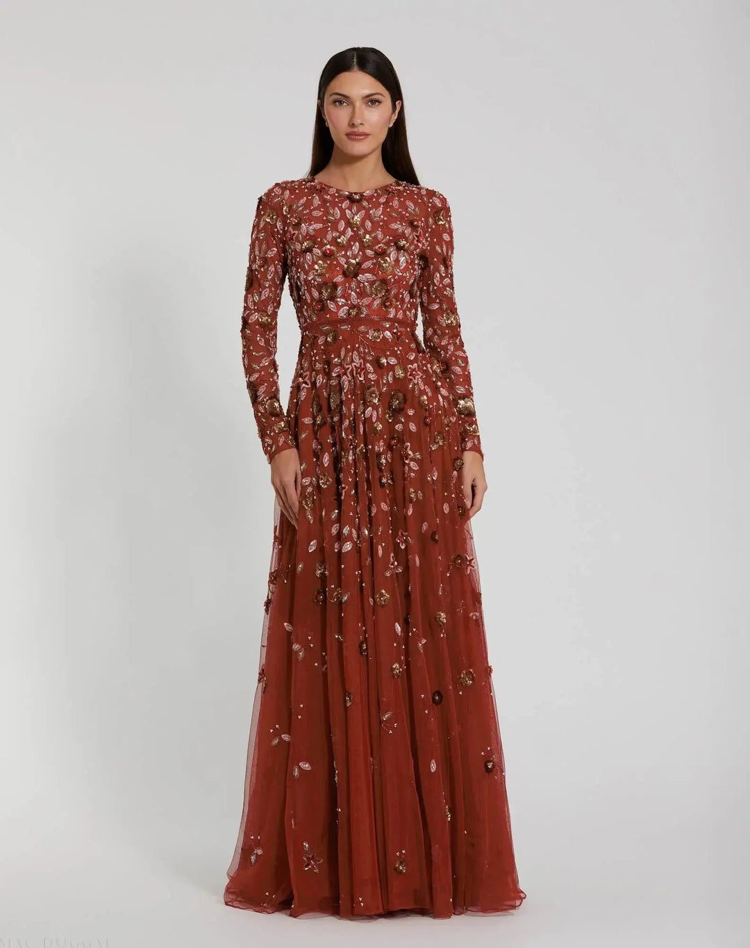 Mac Duggal 5533 Embellished High Neck Long Sleeve A Line Gown