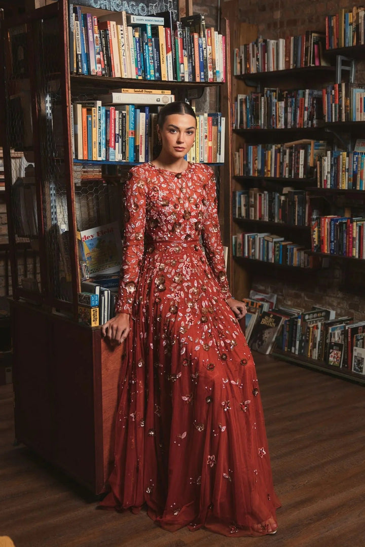 Mac Duggal 5533 Embellished High Neck Long Sleeve A Line Gown