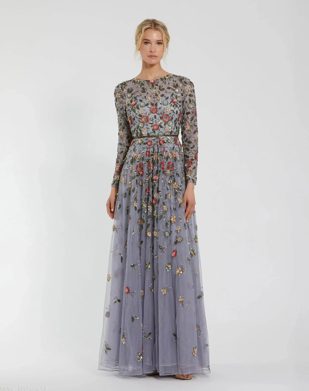 Mac Duggal 5533 Embellished High Neck Long Sleeve A Line Gown