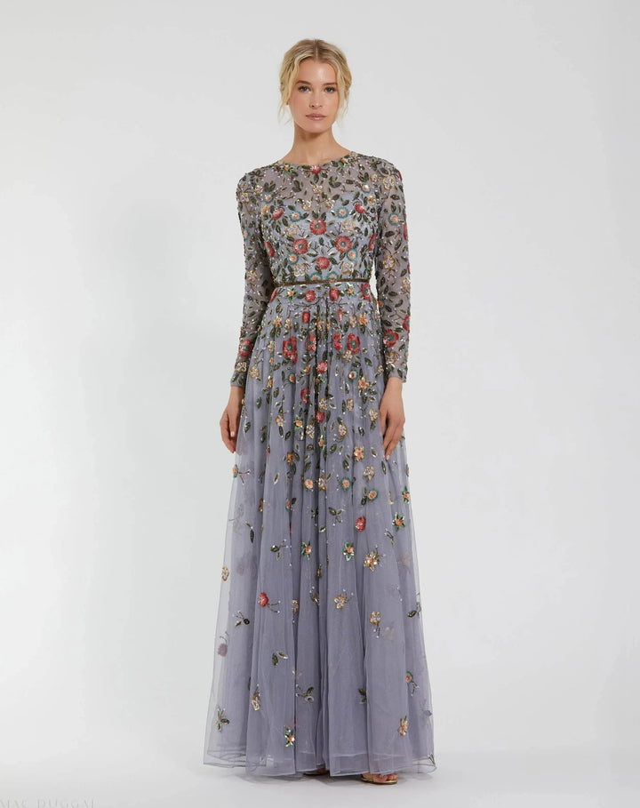 Mac Duggal 5533 Embellished High Neck Long Sleeve A Line Gown