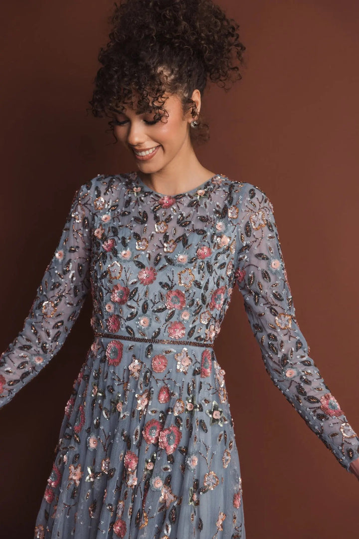 Mac Duggal 5533 Embellished High Neck Long Sleeve A Line Gown