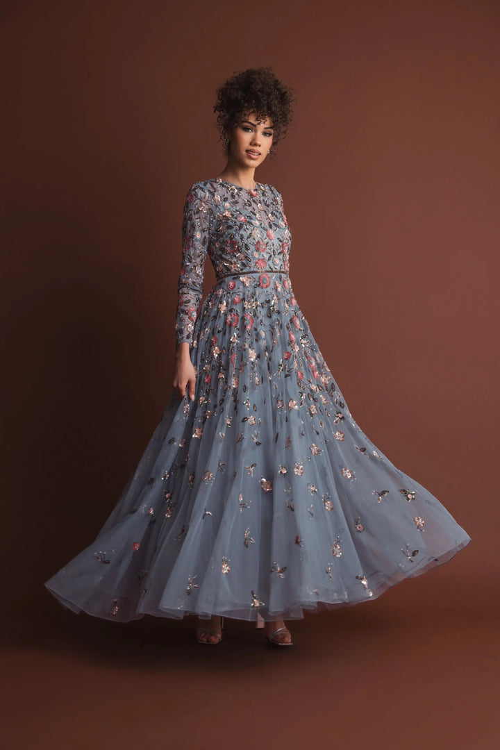 Mac Duggal 5533 Embellished High Neck Long Sleeve A Line Gown