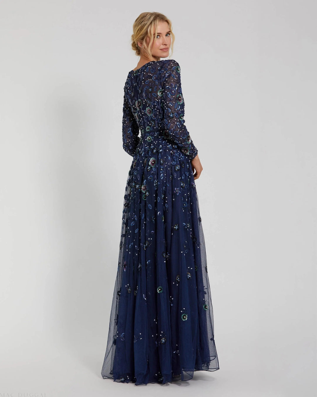 Mac Duggal 5533 Embellished High Neck Long Sleeve A Line Gown