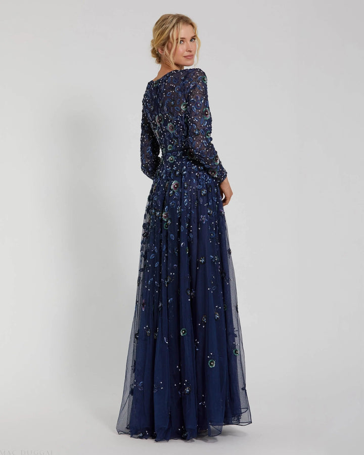 Mac Duggal 5533 Embellished High Neck Long Sleeve A Line Gown