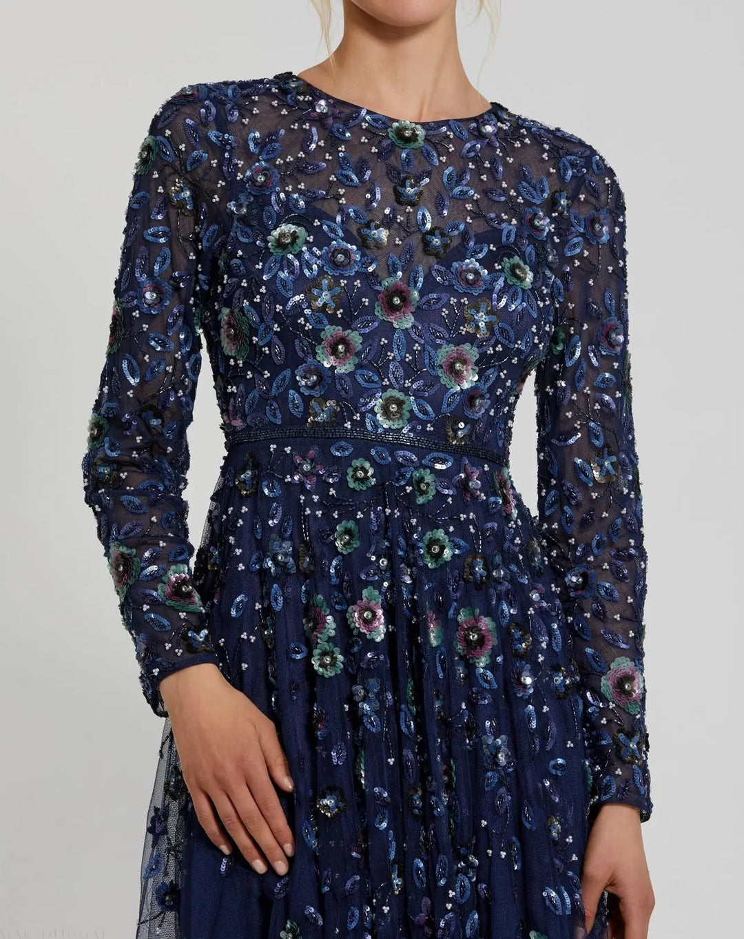 Mac Duggal 5533 Embellished High Neck Long Sleeve A Line Gown