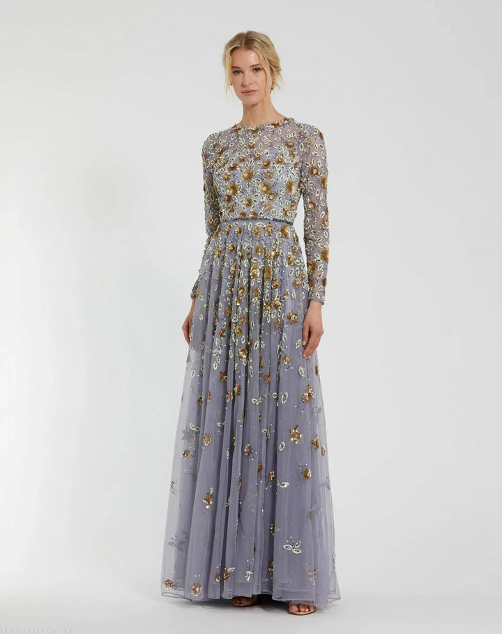 Mac Duggal 5533 Embellished High Neck Long Sleeve A Line Gown