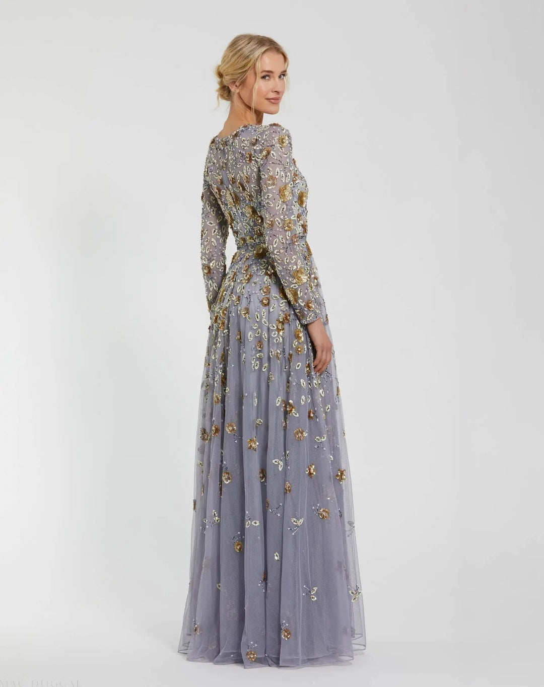 Mac Duggal 5533 Embellished High Neck Long Sleeve A Line Gown