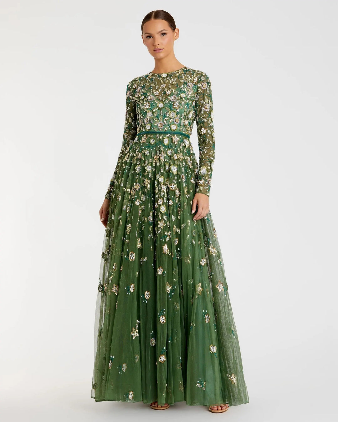 Mac Duggal 5533 Embellished High Neck Long Sleeve A Line Gown