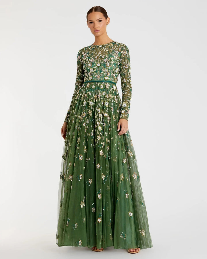 Mac Duggal 5533 Embellished High Neck Long Sleeve A Line Gown