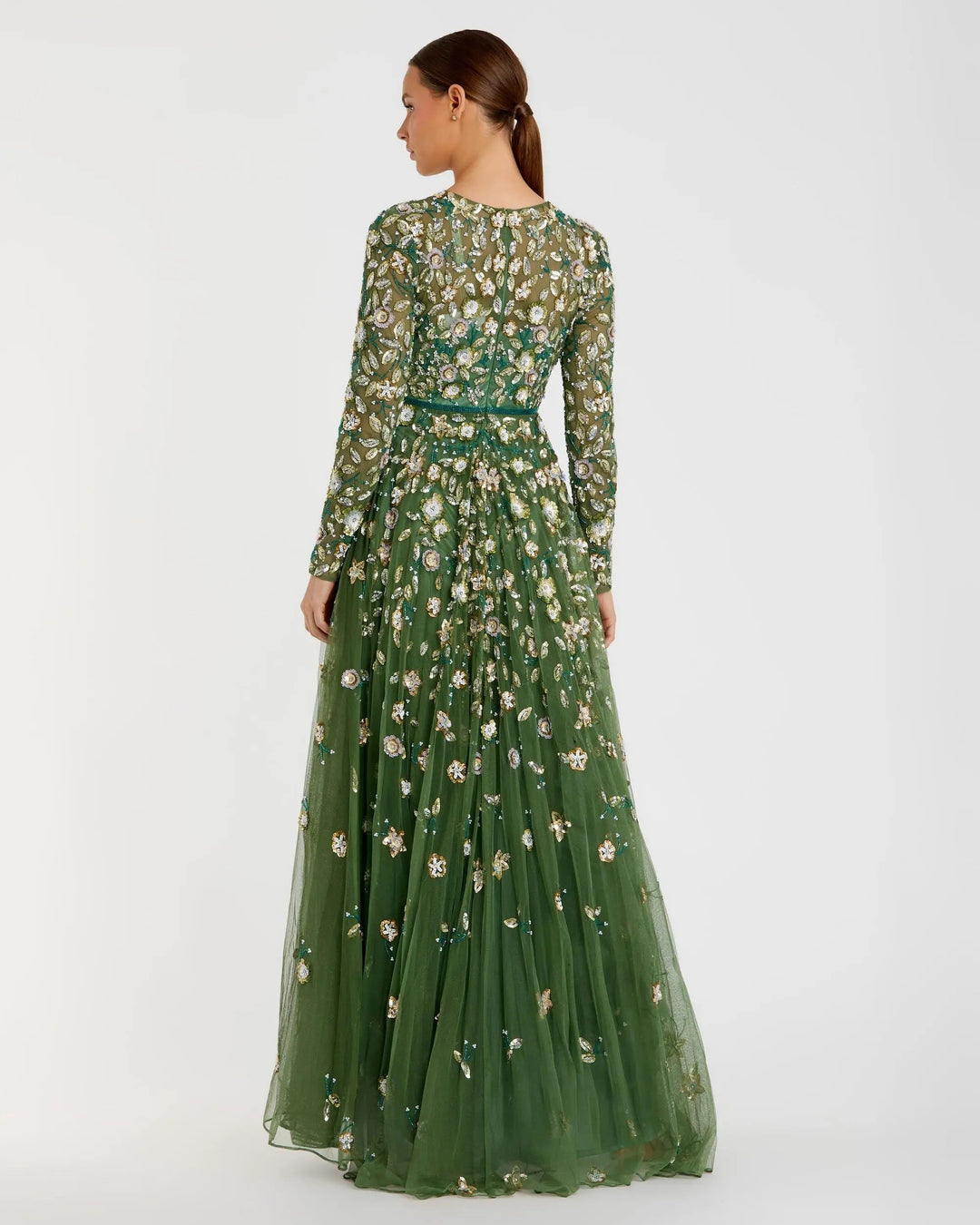 Mac Duggal 5533 Embellished High Neck Long Sleeve A Line Gown