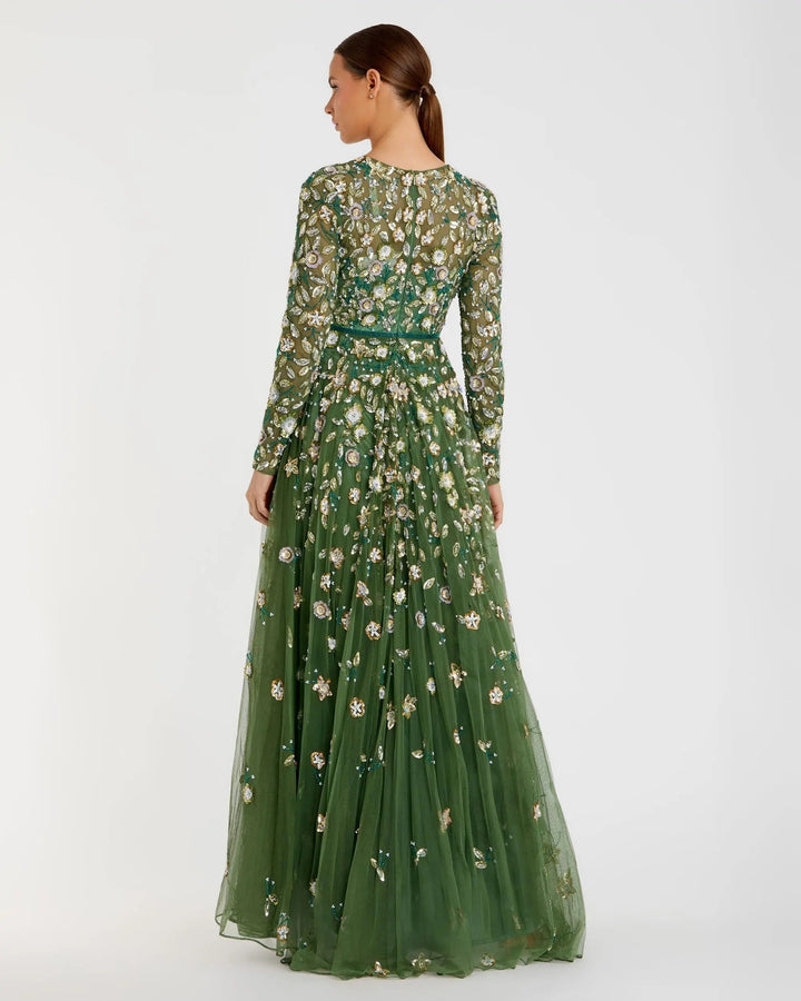 Mac Duggal 5533 Embellished High Neck Long Sleeve A Line Gown
