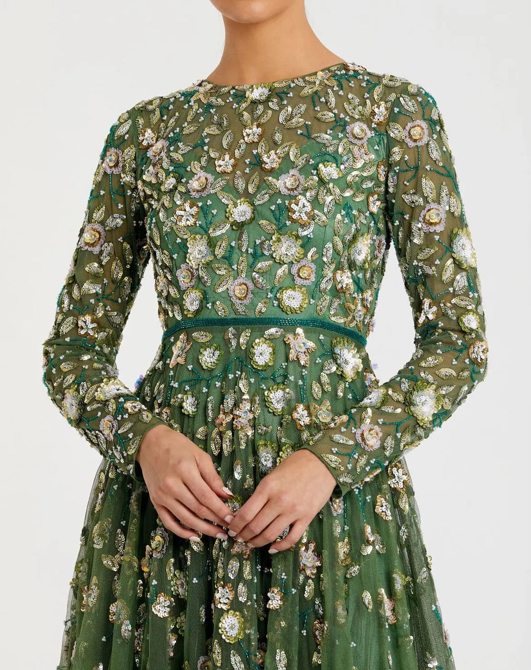 Mac Duggal 5533 Embellished High Neck Long Sleeve A Line Gown