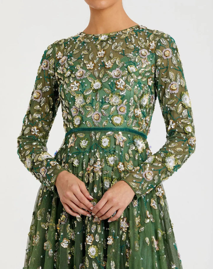 Mac Duggal 5533 Embellished High Neck Long Sleeve A Line Gown