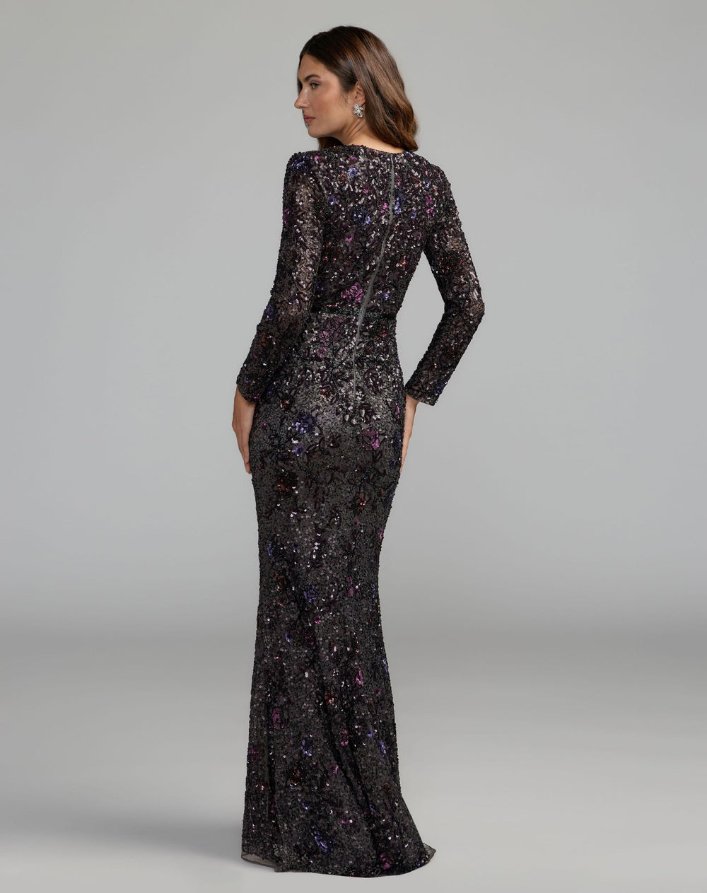 Mac Duggal 5556 Embellished Floral Long Sleeve Gown