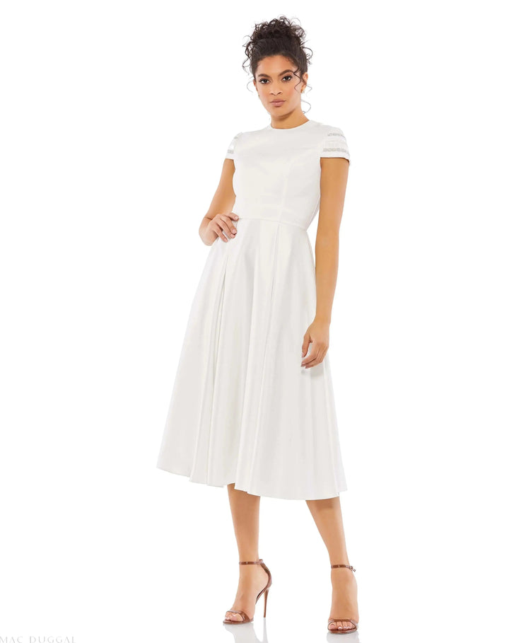 Mac Duggal 55699 High Neck Cap Sleeve Tea Length Dress