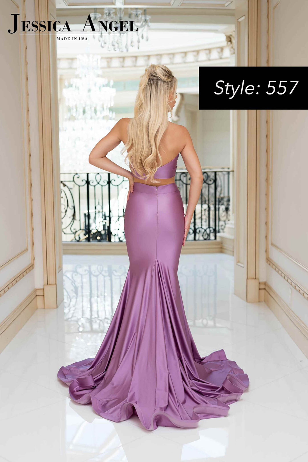 Jessica Angel 557 two piece halter mermaid gown back view