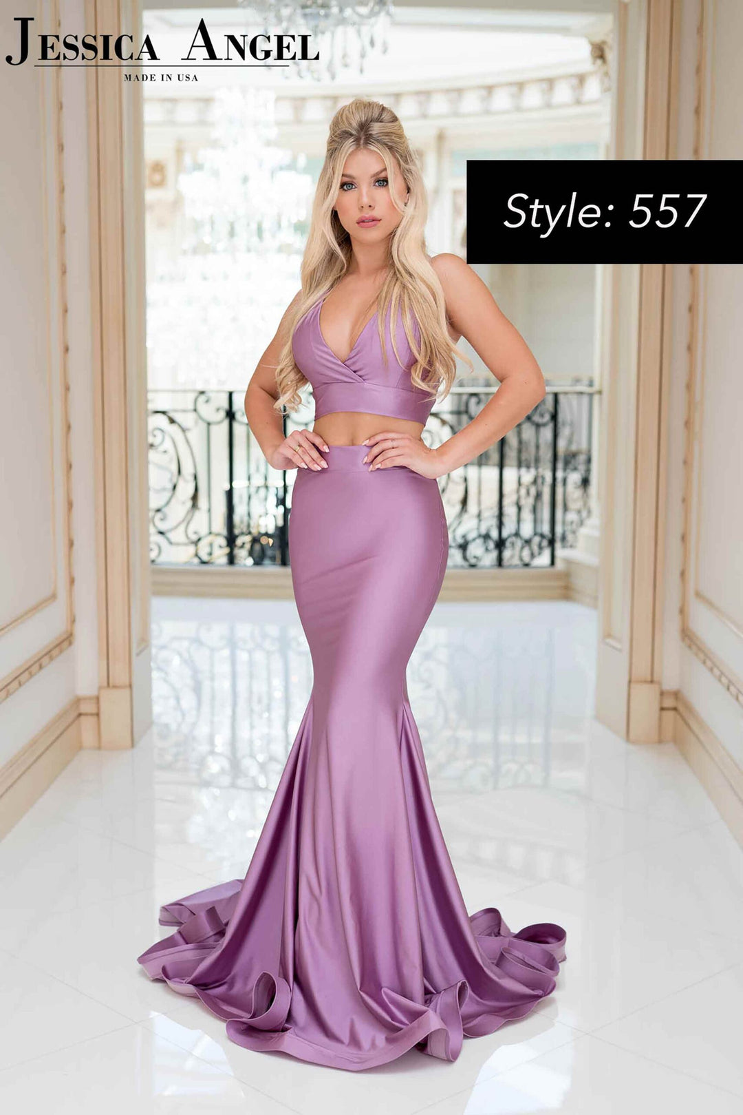 Jessica Angel 557 two piece halter mermaid gown front view