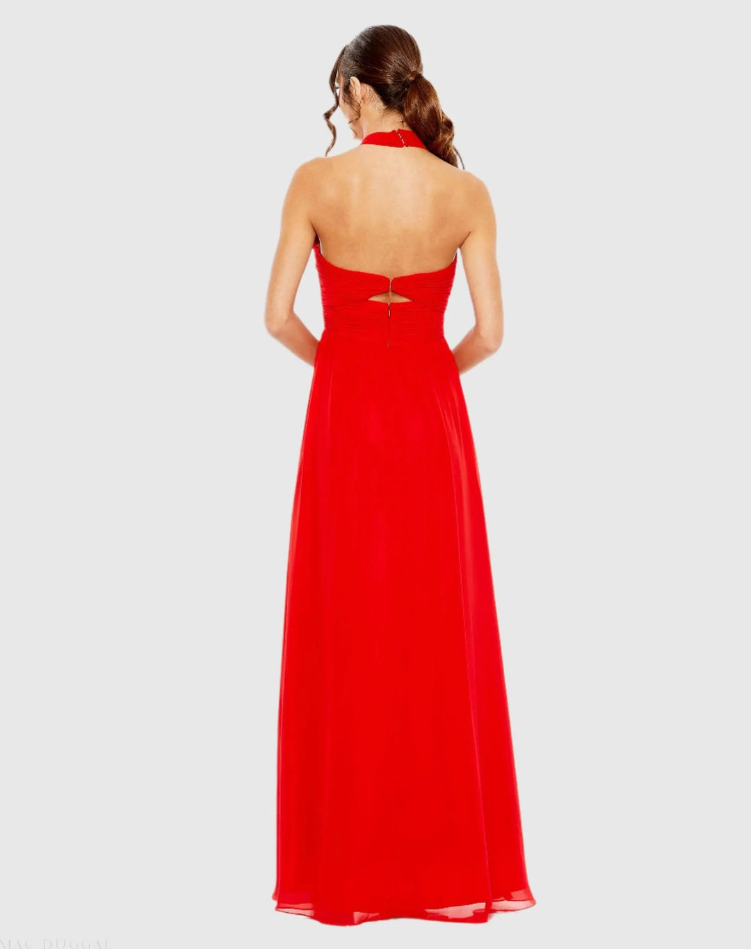 Mac Duggal 55898 Ruched Halter Strap Keyhole Chiffon Gown