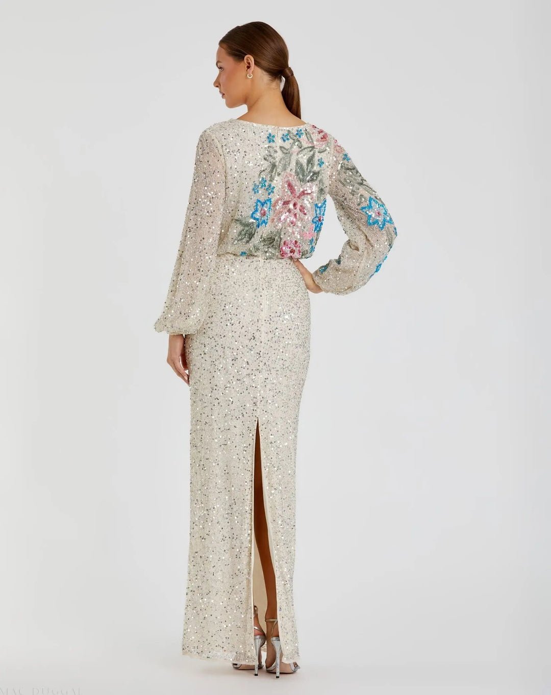 Mac Duggal 5615 High Neck Long Sleeve Sequin Evening Gown