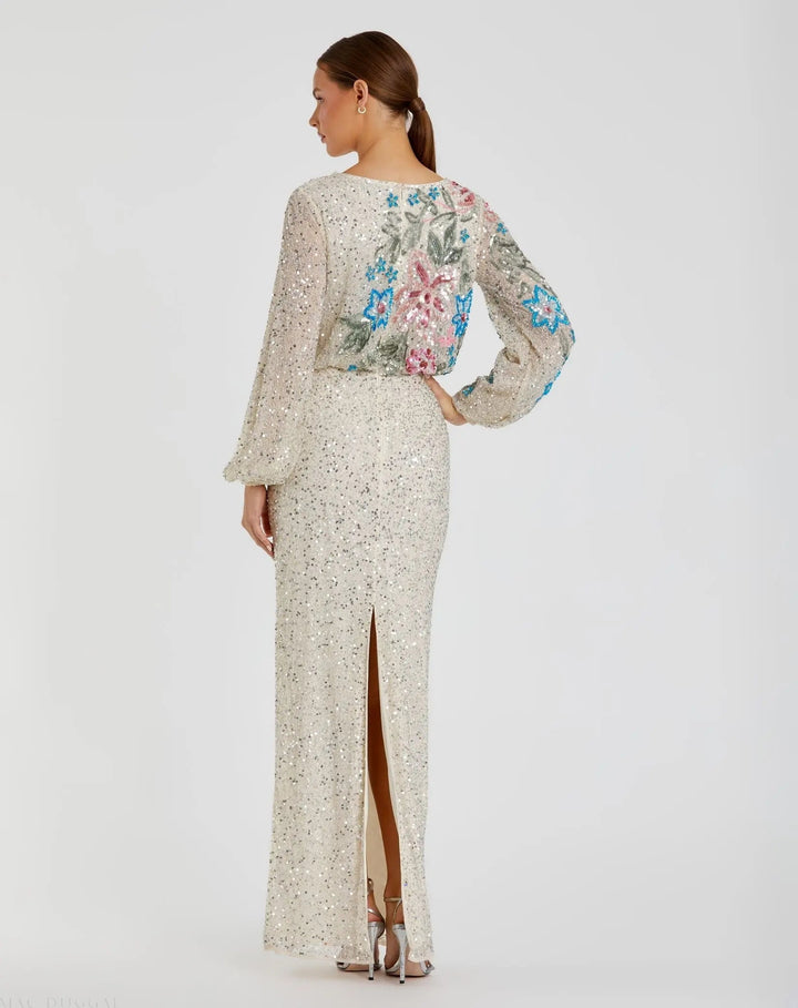 Mac Duggal 5615 High Neck Long Sleeve Sequin Evening Gown