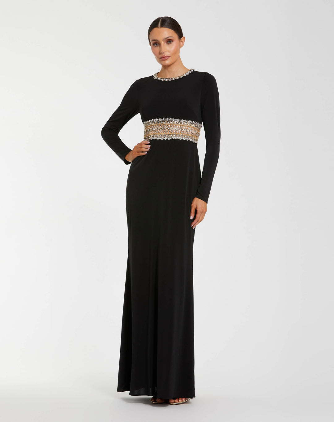 Mac Duggal 56229 Long Sleeve Gown With Embellished Cut Out