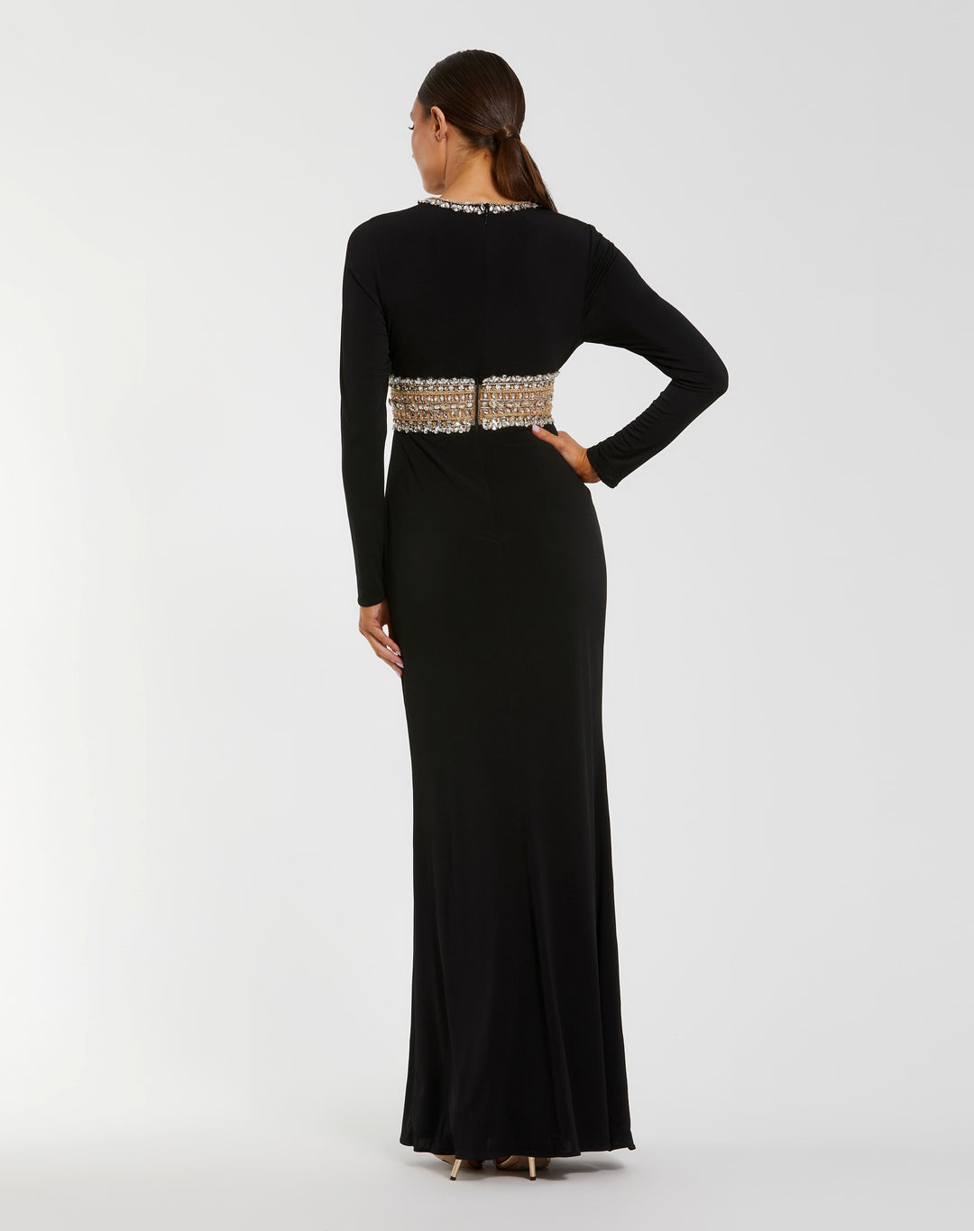 Mac Duggal 56229 Long Sleeve Gown With Embellished Cut Out