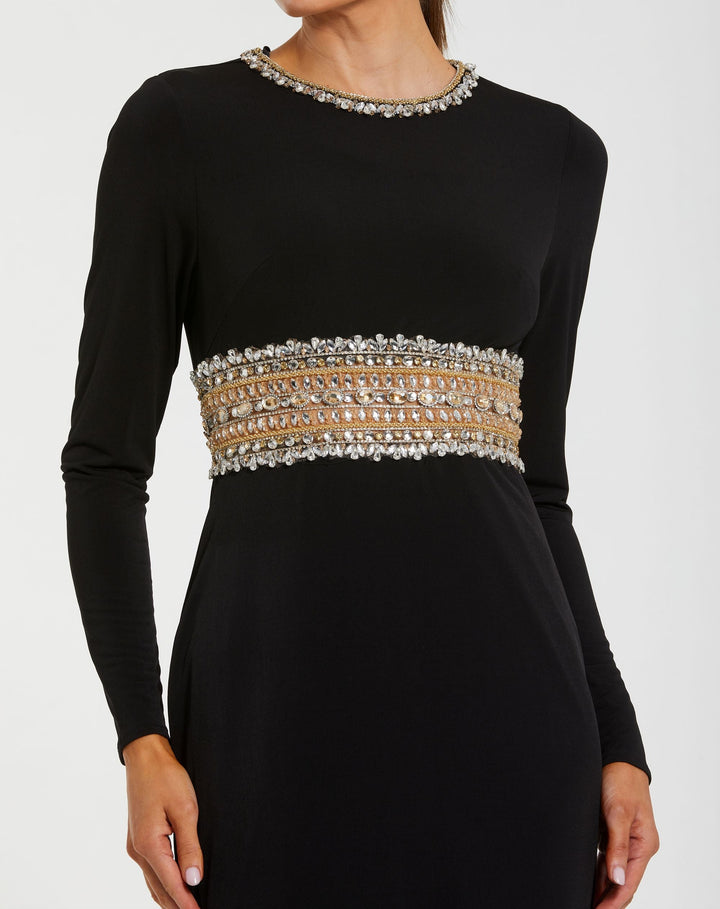 Mac Duggal 56229 Long Sleeve Gown With Embellished Cut Out