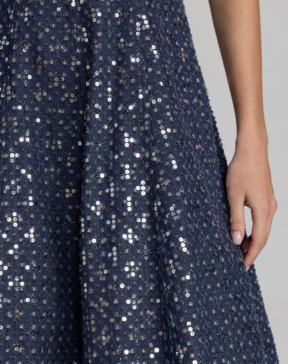 Mac Duggal 56300 Sleeveless Sequin Denim Midi Dress