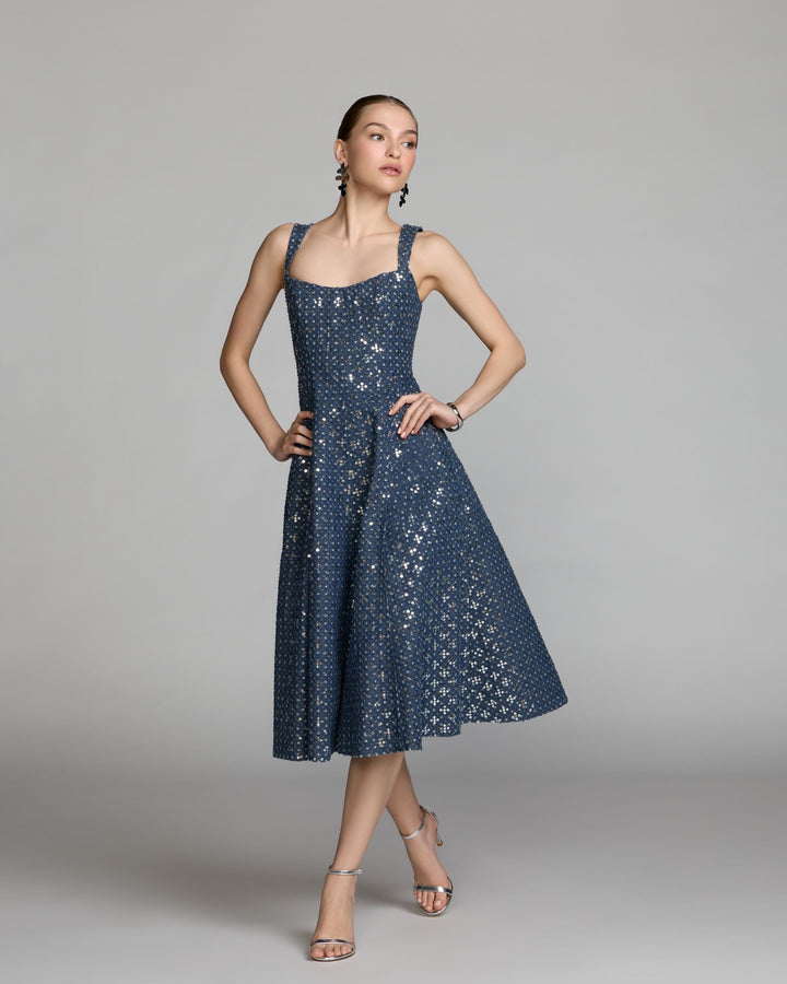 Mac Duggal 56300 Sleeveless Sequin Denim Midi Dress