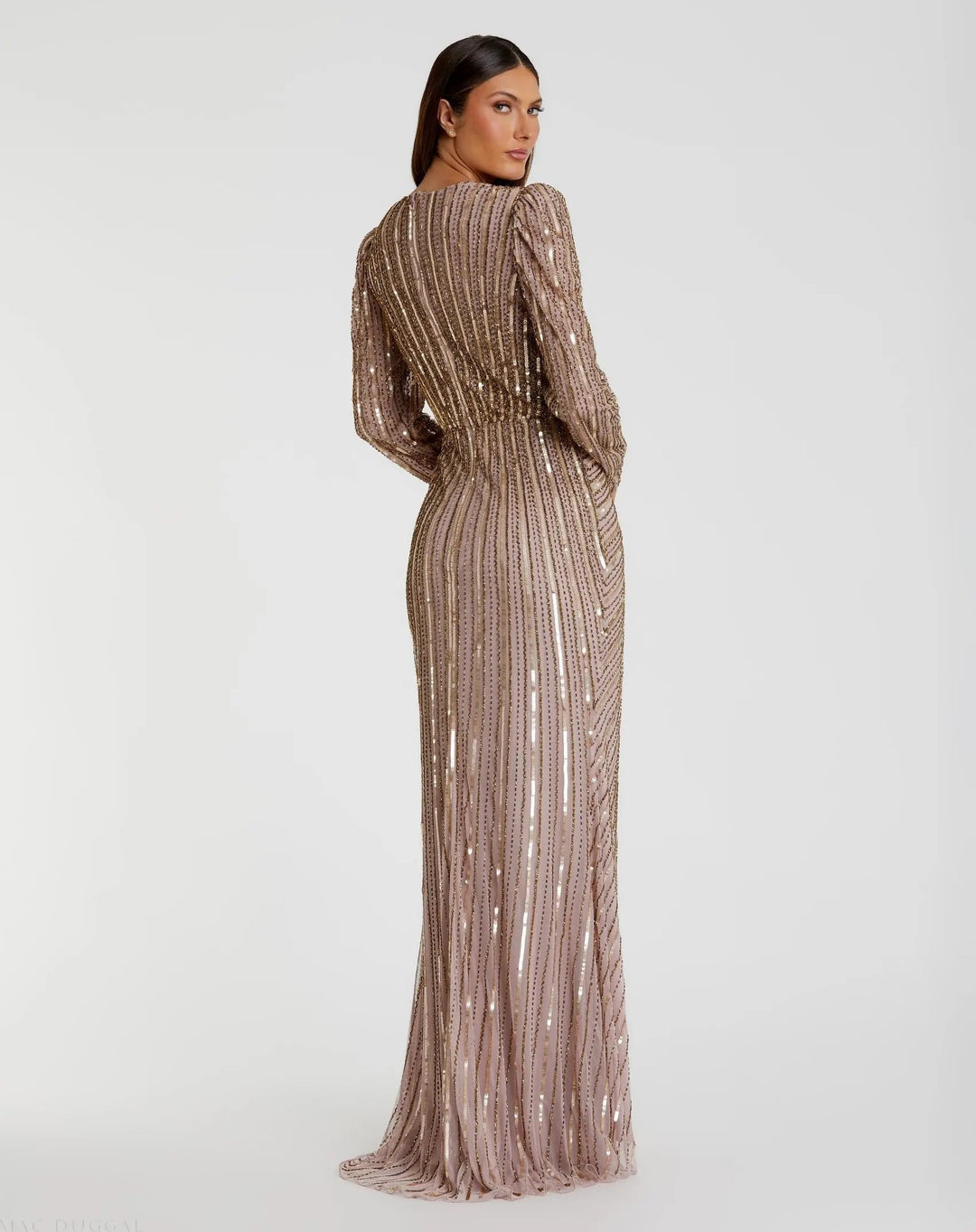 Mac Duggal 5641 Embellished Puff Sleeve Side Knot Gown