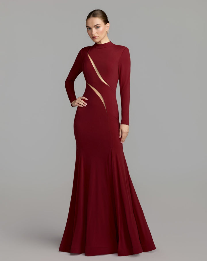 Mac Duggal 56535 Mock Neck Long Sleeve Cut Out Jersey Gown