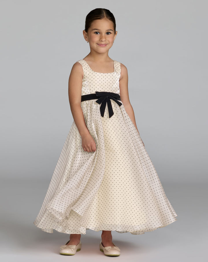 Mac Duggal 56540 Girls Polka Dot Square Neck Dress With Bow