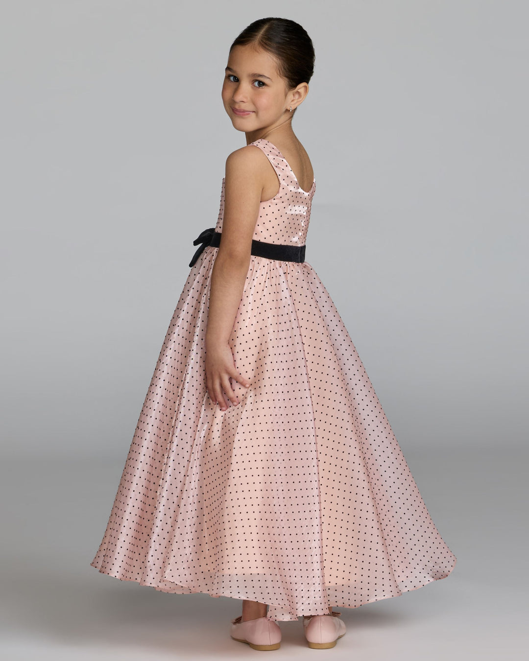 Mac Duggal 56540 Girls Polka Dot Square Neck Dress With Bow