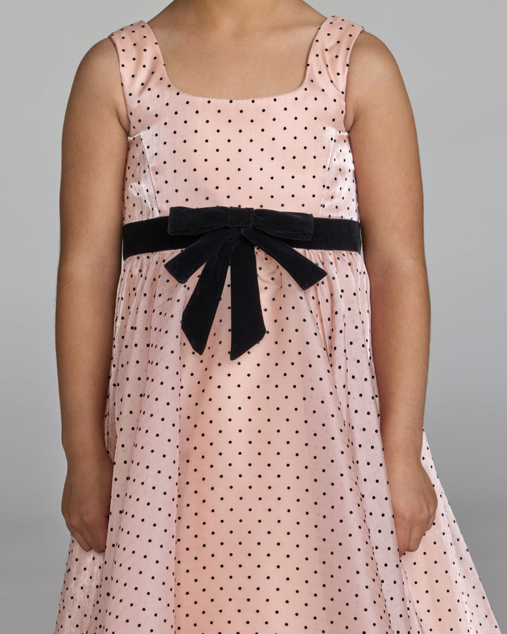 Mac Duggal 56540 Girls Polka Dot Square Neck Dress With Bow