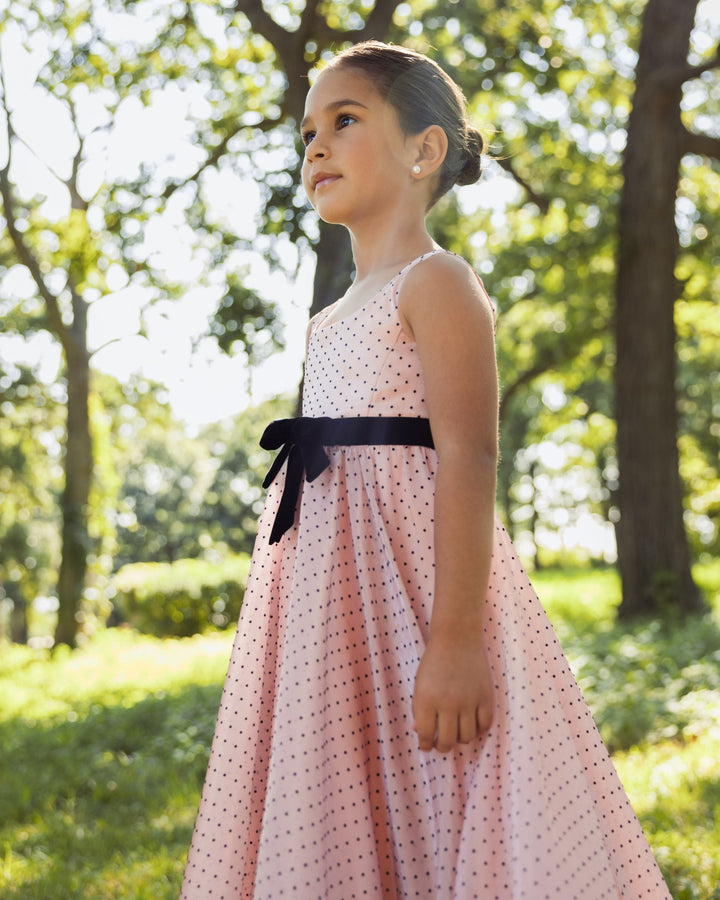 Mac Duggal 56540 Girls Polka Dot Square Neck Dress With Bow